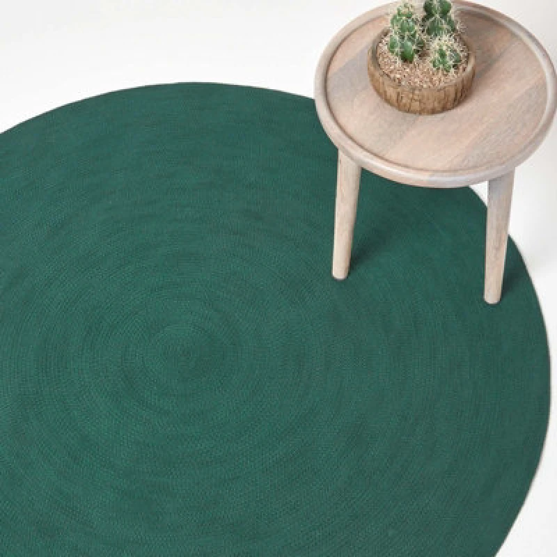 Image of Homescapes Forest Green Handmade Woven Braided Round Rug, 120 Cm
