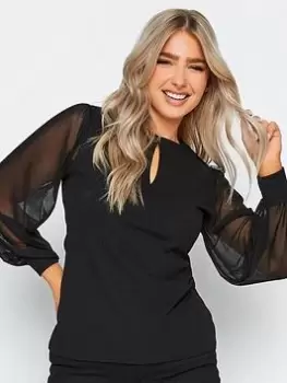 Image of M&Co Black Top Mesh Sleeves, Black, Size 12, Women