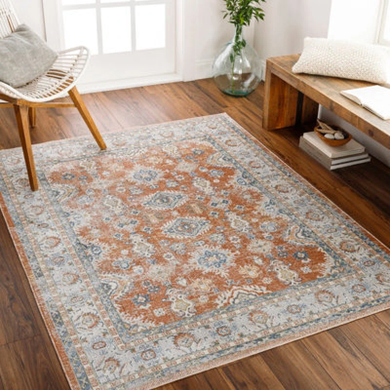Image of Livabliss Machine Washable Oriental Boho Burnt Orange Avni Area Rug 160 X 213cm - Easy Care, Non Shedding, Ideal For Living Room & Bedroom