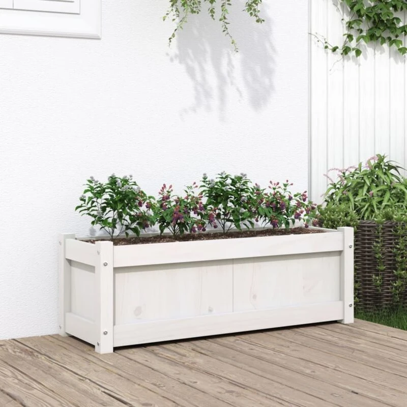 Image of vidaXL Garden Planter White 90x31x31cm Solid Wood Pine, White 837451
