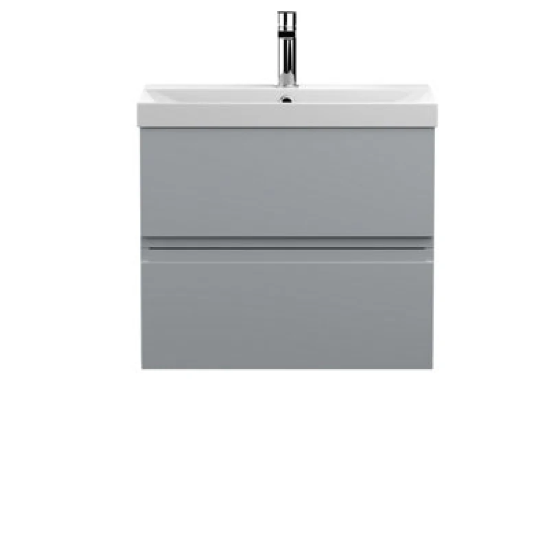 Image of Hudson Reed Urban Wall Hung 2 Drawer Vanity Unit With Thin-Edge Ceramic Basin, Modern Bathroom Furniture In Satin Grey, 600mm