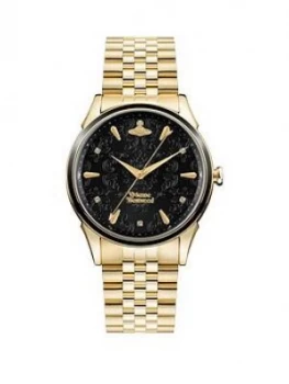 Image of Vivienne Westwood Vivienne Westwood Black Lace Dial Gold Stainless Steel Bracelet Ladies Watch