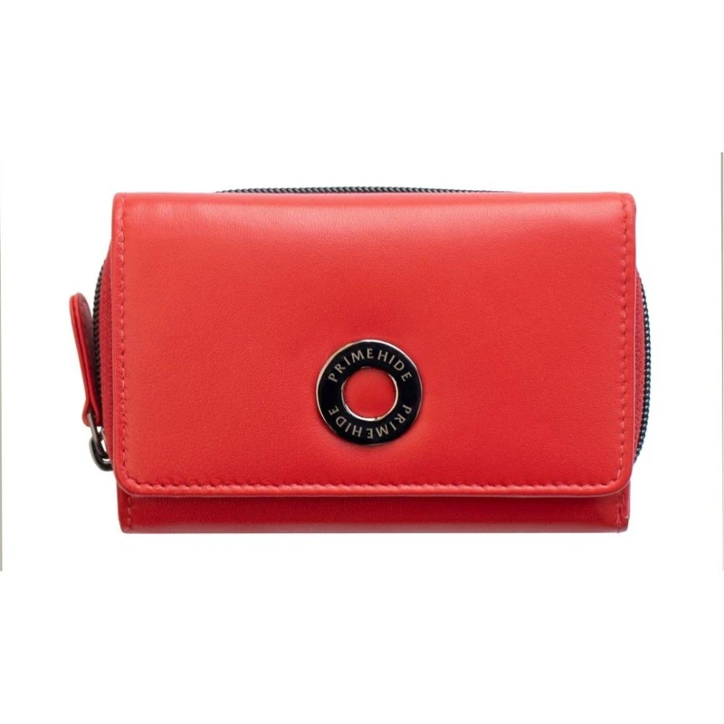 Image of PRIMEHIDE Leather Flavia Small Zip Around Trifold Purse - Red Red 12.5 x 9