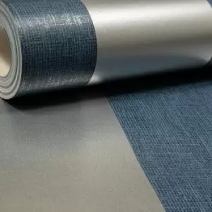 Image of Ugepa - Designer Linen Blue Metallic Silver Stripe Smooth Sheen Wallpaper