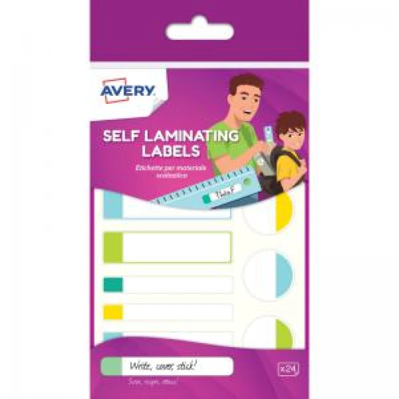 Image of Avery Self Laminating Waterproof Labels 86x17mm Pastel Colours White (Pack 24) - APBAS24.UK