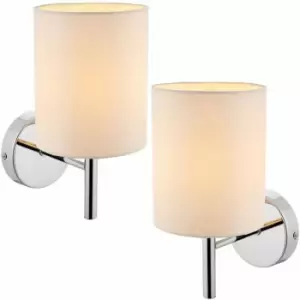 Image of 2 pack Dimmable LED Wall Light Chrome & Off White Shade Modern Lamp Lighting