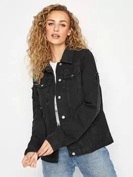 Image of Long Tall Sally Distressed Denim Jacket - Black, Size 18, Women