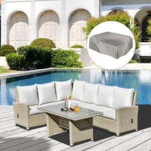 Image of Outsunny 5 Pieces Outdoor PE Rattan Patio Furniture Set L-Shape Lounge Sofa Tempered Glass Coffee Table Conversation Set with Olefin Cushion