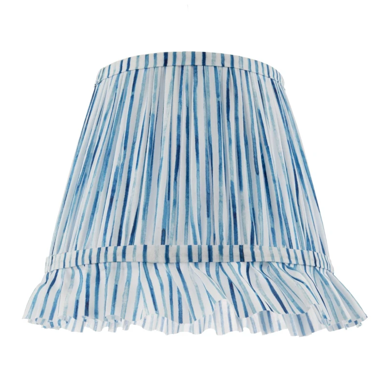 Image of Happy Homewares Vintage Blue & White Faux Silk Plated Lamp Shade with Bottom Fringe Size: 10" Blue Unisex 10"