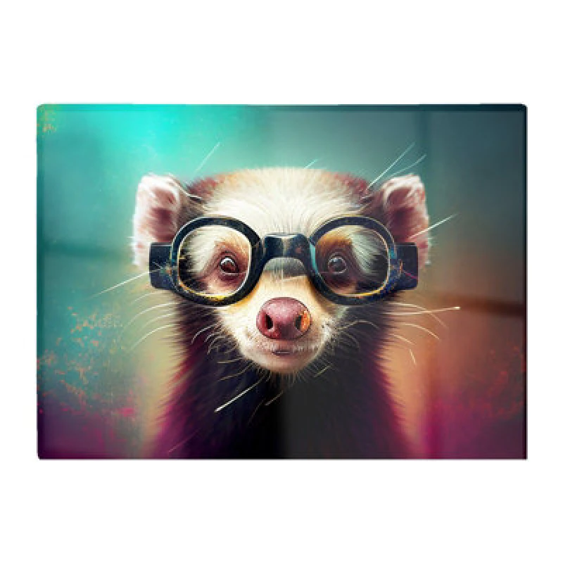 Image of Warren Reed Designer Ferret With Glasses Splashart Glass Chopping Board