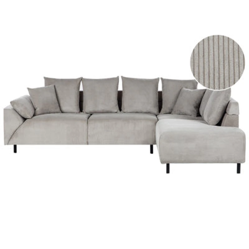 Image of Beliani Corner Sofa 4 Seater Lunner Corduroy Light Grey Left Hand