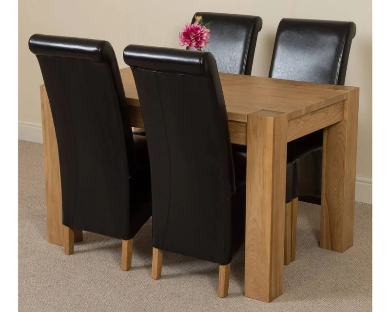 Image of Thats Furniture Kuba 125 x 80cm Chunky Oak Small Dining Table & 4 Montana Leather Chairs in Black Unisex 125 x 80 cm