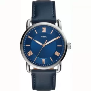 Image of Fossil Copeland Three-Hand Navy Leather Watch