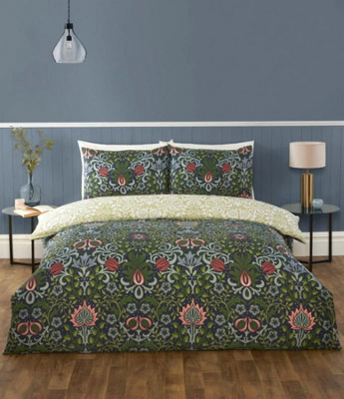 Image of Rapport Heritage Flora Navy Duvet Cover Set Single Bedding Set