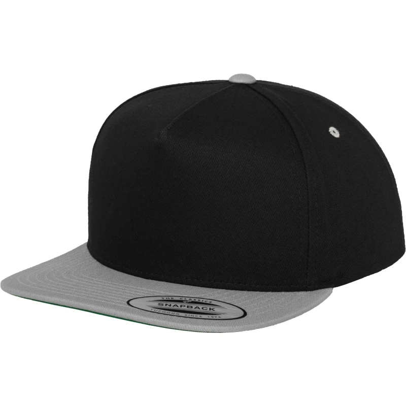 Image of Flexfit by Yupoong Mens Classic 5 Panel Two Tone Snapback Cap in Black Male One Size