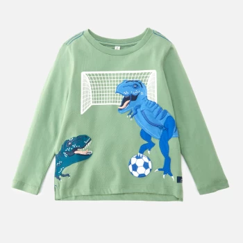 Image of Joules Boys' Zipadee Green Football Dinos T-Shirt - Green - 3 Years