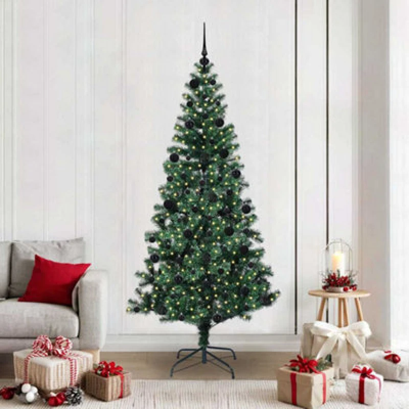 Image of Vidaxl Artificial Pre-Lit Christmas Tree Green 210 Cm Pvc And Metal