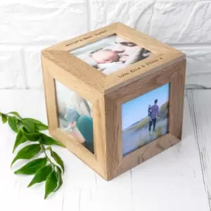 Image of Personalised Oak Photo Cube Box, Brown