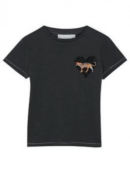 Image of Mintie By Mint Velvet Girls Tiger Motif Tshirt - Charcoal