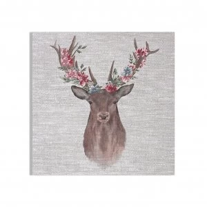 Image of Art for the Home Watercolour Floral Stag Printed Canvas