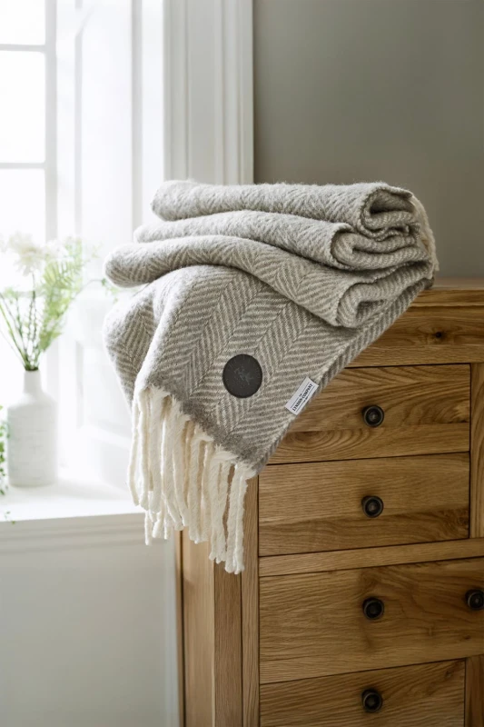 Image of The Lyndon Company Supersoft Moorland 100% Brushed Wool Jacquard Throw Natural