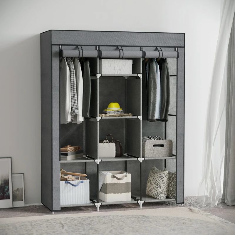 Image of HOMCOM HOMCOM Fabric Wardrobe Portable Clothes Cabinet with 2 Hanging Rails in Dark Grey Dark Grey One Size Unisex 5063603020016