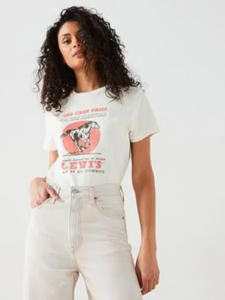 Image of Levis Cash Prize Egret - Cream Graphic Classic Tee Stone Female M 207707UK