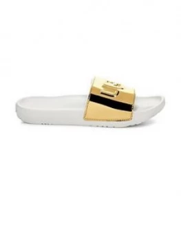 Image of UGG Royale Graphic Metallic Slider Shoes Gold Gold Size 3 Women