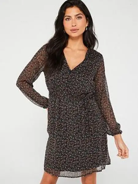 Image of Only Black / Black Cera Mini V-Neck Dress With Tie Waist