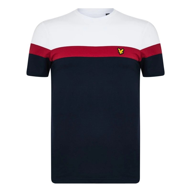 Image of Lyle and Scott Mens Striped Short-Sleeve Performance Gym Top White/Red/Navy male S
