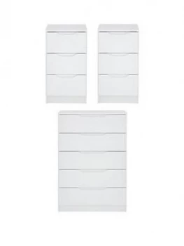 Image of Monaco 3 Piece Gloss Package - 5 Drawer Chest And 2 Bedside Chests