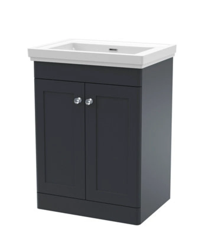 Image of nuie 600mm Floor Standing 2 Door Vanity & Basin 0TH - Soft Black CLC1425H