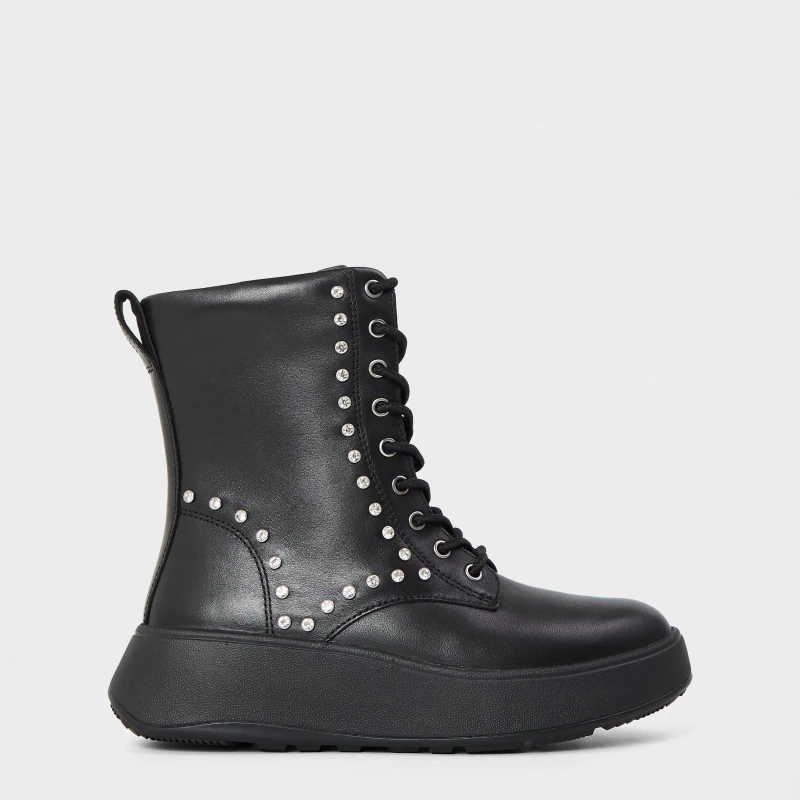 Image of Fitflop Womens Gem Trim Biker Boots Black female 4 (37)