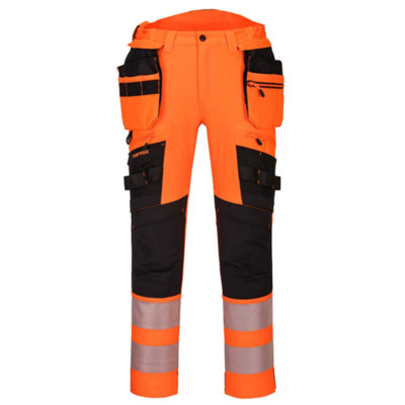 Image of Portwest DX4 Hi Vis Detachable Holster Pocket Trousers DX442OBR32 Colour: Orange / Black