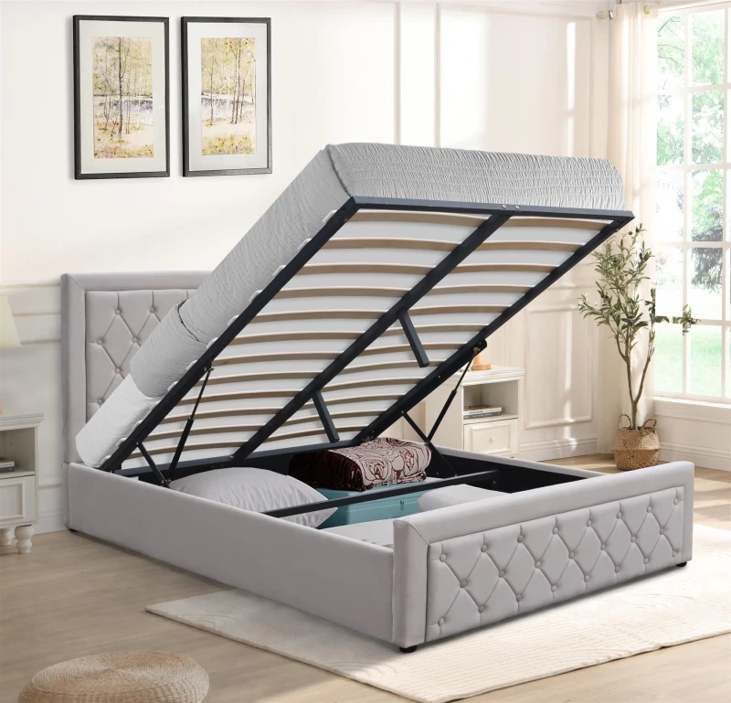 Image of KOSY KOALA KOSY KOALA Ottoman Storage Gaslift Bed 4ft6 Double Grey Velvet Bedroom Furniture Grey One Size Unisex 5061055343837