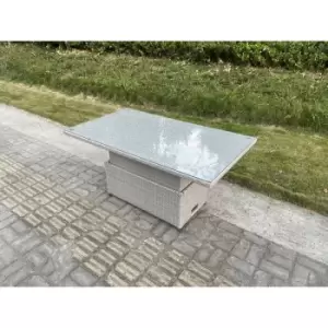 Image of Fimous Adjustable Rising Outdoor PE Wicker Rattan Dining Sofa Complete Set with Clear Tempered Glass