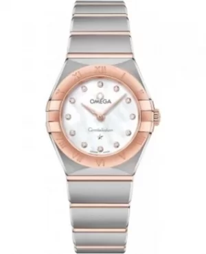 Image of Omega Constellation Manhattan Quartz 25mm Mother of Pearl Dial Diamond Rose Gold and Stainless Steel Womens Watch 131.20.25.60.55.001 131.20.25.60.55