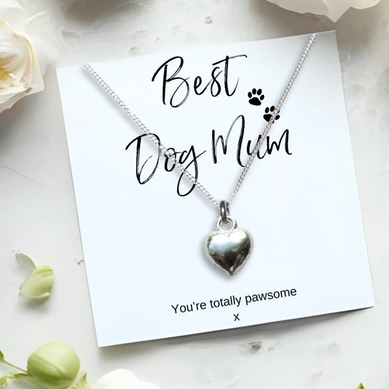 Image of Aye Do Gifts Best Dog Mum Heart Charm Necklace & Gift Card Silver female 16