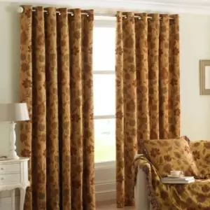 Image of Paoletti Zurich Jacquard Floral Ringtop Eyelet Curtains (Pair) Polyester Gold (168X229Cm)