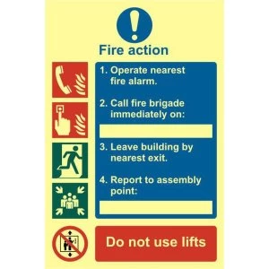 Image of ASEC Fire Action Procedure 200mm x 300mm PVC Self Adhesive Photo luminescent Sign