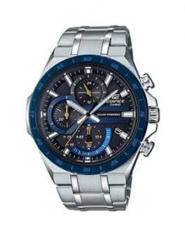 Image of Casio Edifice Black And Blue Detail Chronograph Dial Stainless Steel Bracelet Mens Watch
