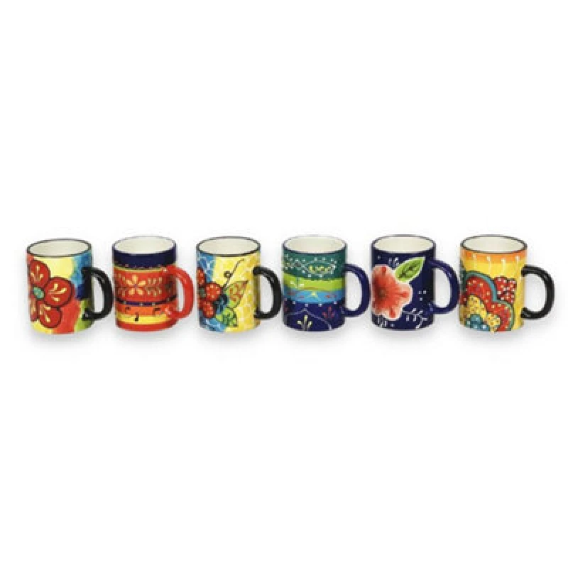 Image of Verano Spanish Ceramics Classic Spanish Mugs Set of 6 Kitchen Dining Coffee Tea Hot Drinking Cups 10cm Multi unisex