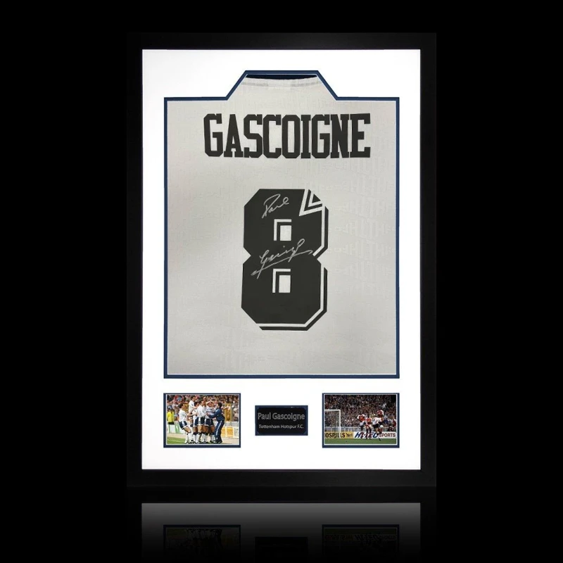 Image of The Fan Cave Paul Gascoigne Signed Tottenham Hotspur Shirt Prem White unisex 850mm x 60