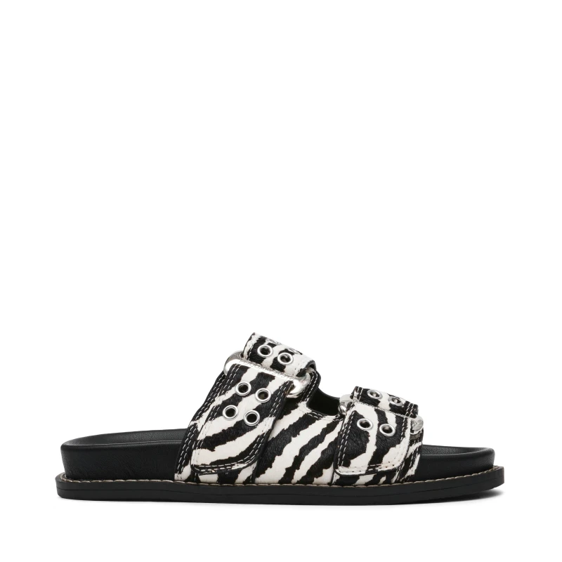 Image of Steve Madden Womens Agent Zebra Print Flat Sandals Zebra female 4 (37)