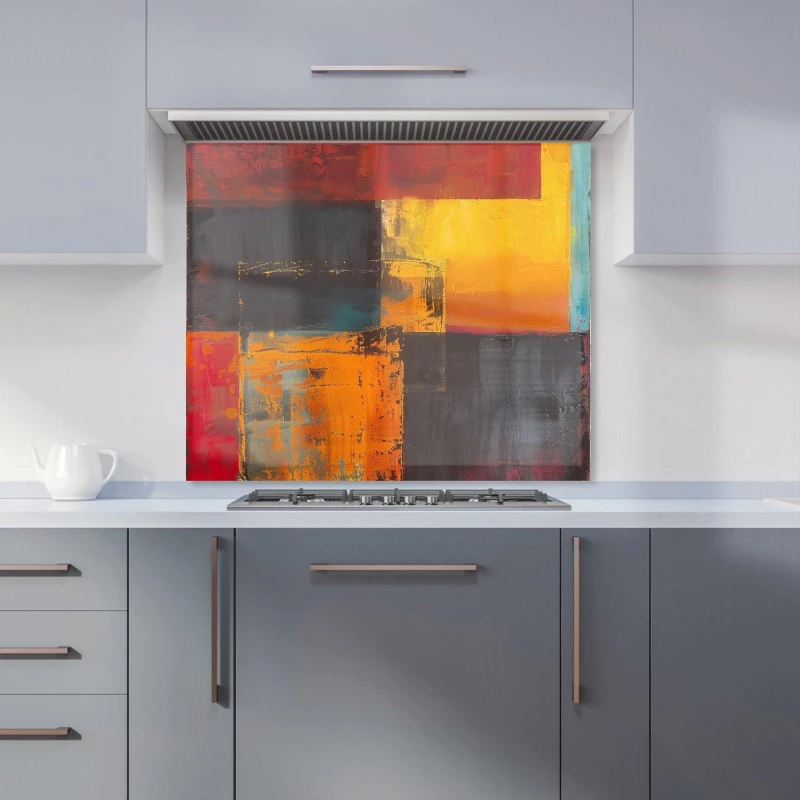 Image of Warren Reed - Designer Golden Blocks Of Abstract Kitchen Splashback Size: 900mm x 650mm Multicolor Unisex 900mm x 650mm