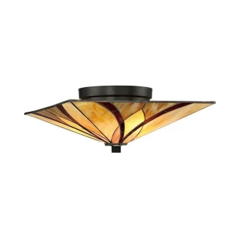 Image of Elstead Asheville - 2 Light Ceiling Flush Lamp Bronze, Tiffany Glass, E27