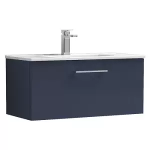 Image of Arno Matt Electric Blue 800mm Wall Hung Single Drawer Vanity Unit with 18mm Profile Basin - ARN1725B - Electric Blue - Nuie