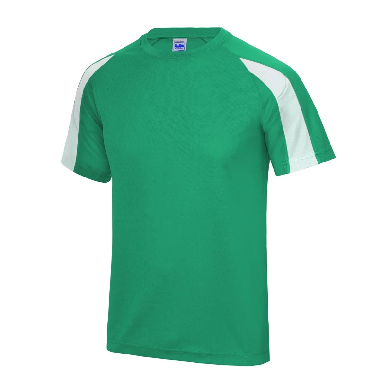 Image of Just Cool Just Cool Men Contrast Cool Sports Plain T-Shirt in Green Size: Small Green S Male 5055747891171