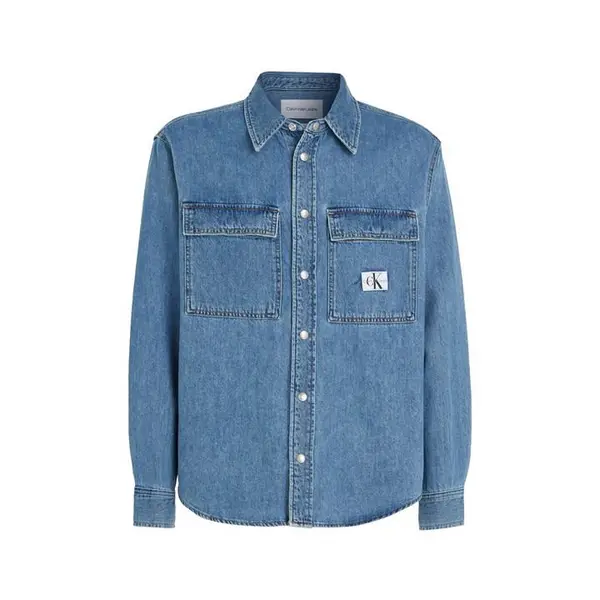 Image of Calvin Klein Jeans Relaxed Linear Denim Shirt - Blue M