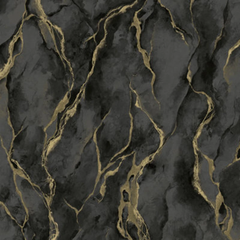 Image of Rasch Pandora Black/Gold Heavyweight Vinyl Wallpaper, Black 400136